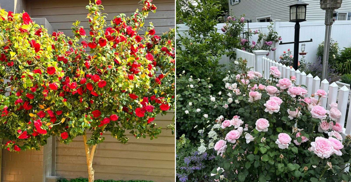 camelia and rose shrub