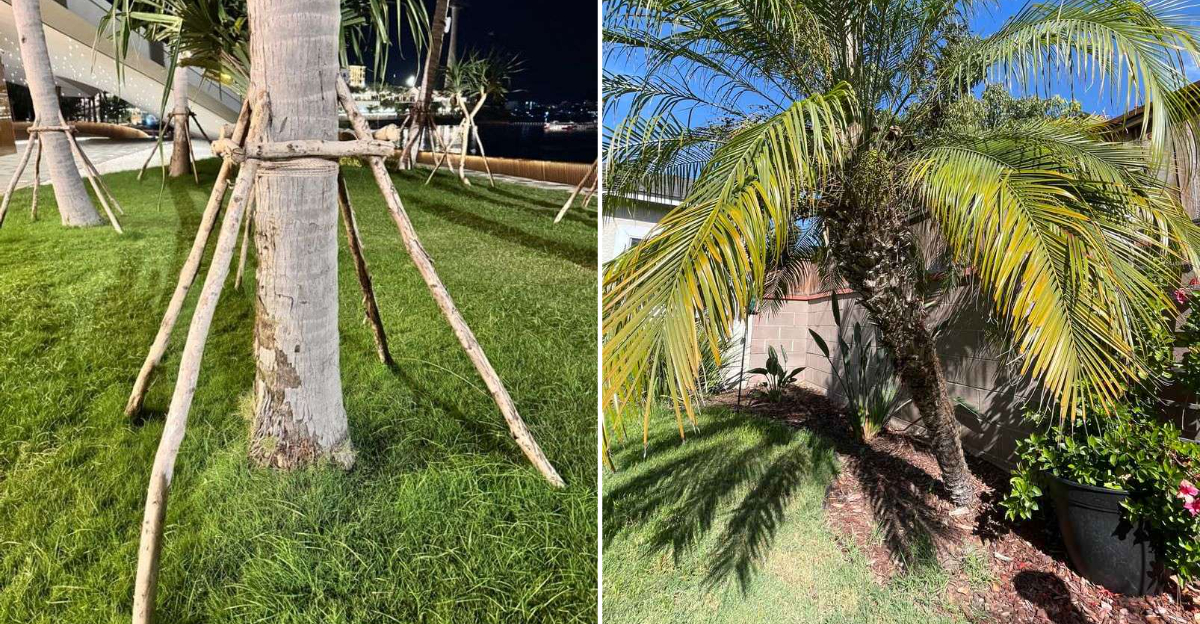 leaning palm tree