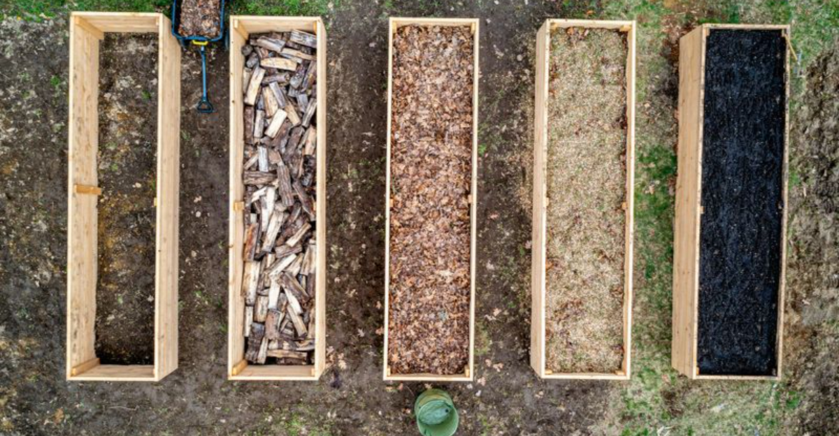 raised beds filled with different materials