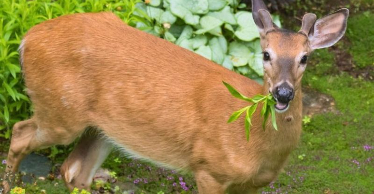 deer eating plant