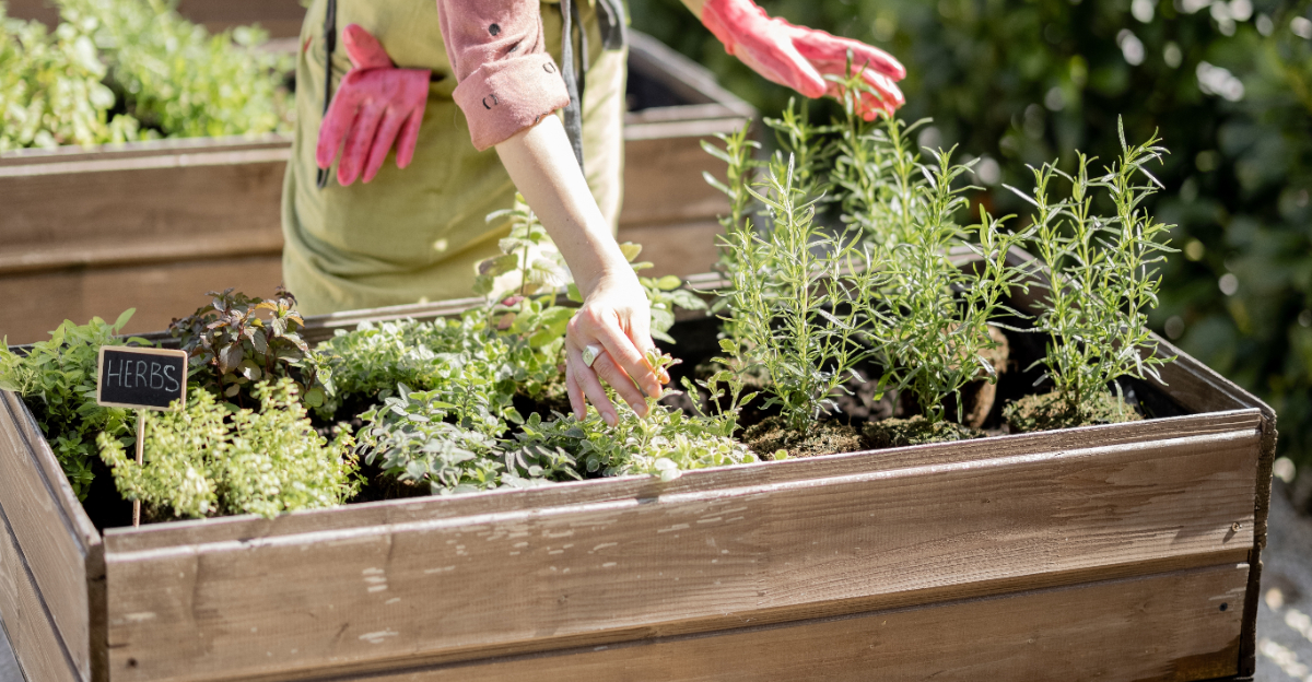 woman picking herbs