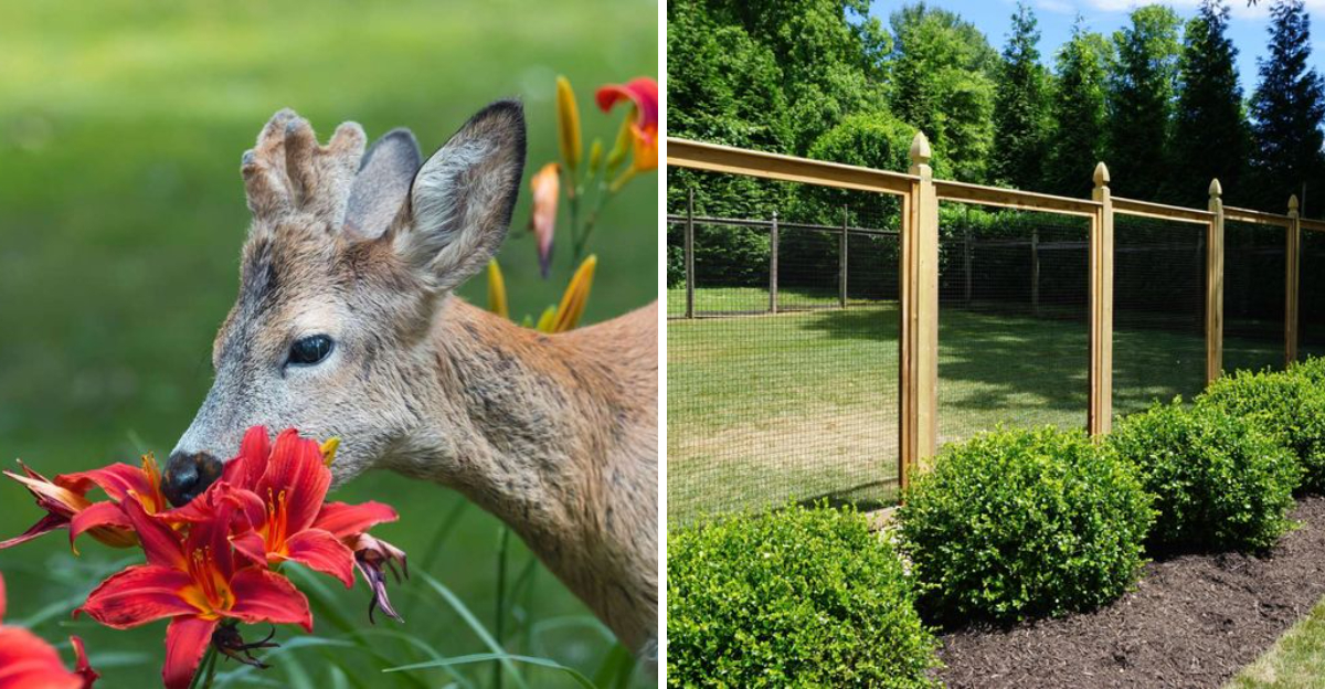 deer eating daylilies and deer proof fence