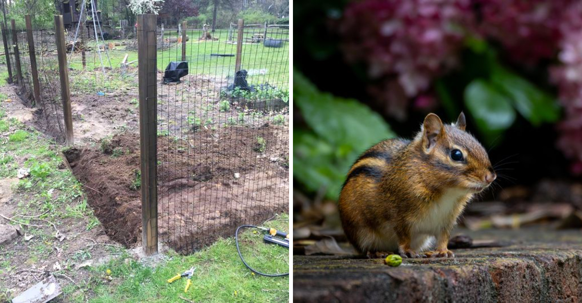 fence buried deep to prevent chipmunks