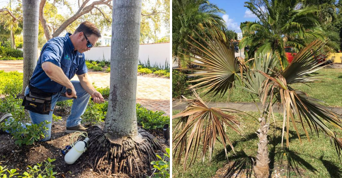 fertilizing palm tree