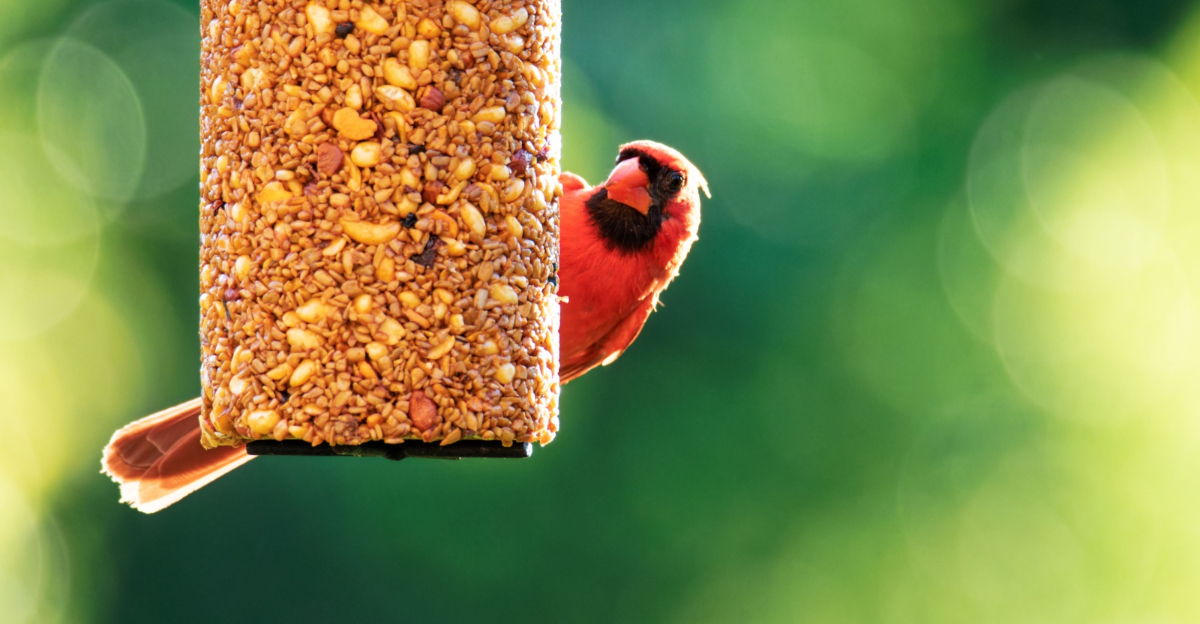 cardinal on a bird feeder