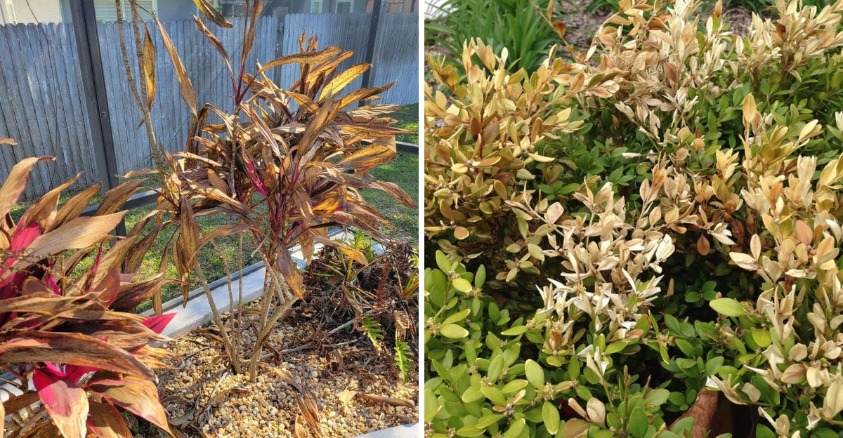 frost damaged plant and new growth