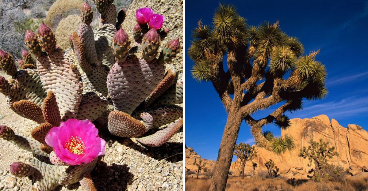 Beavertail cactus and joshua tree