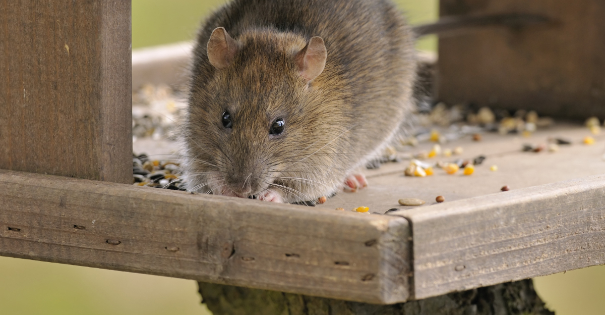 rat in bird feeder