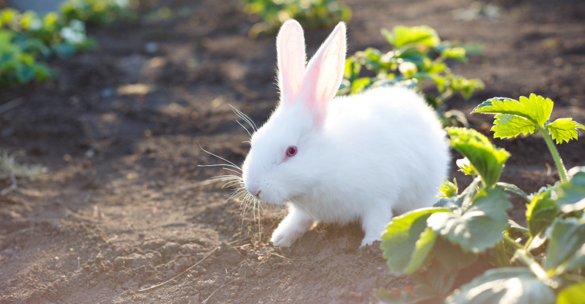white rabbit in garden
