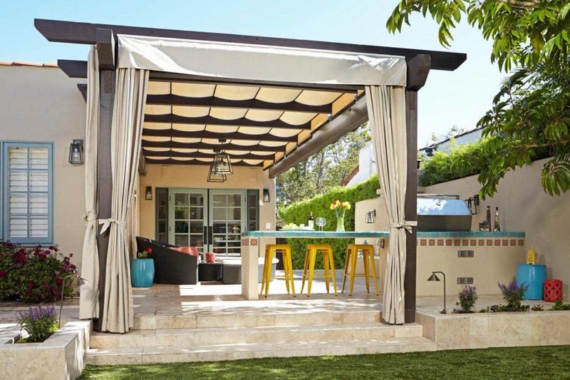 Hang Outdoor Curtains To Block Harsh Afternoon Sun