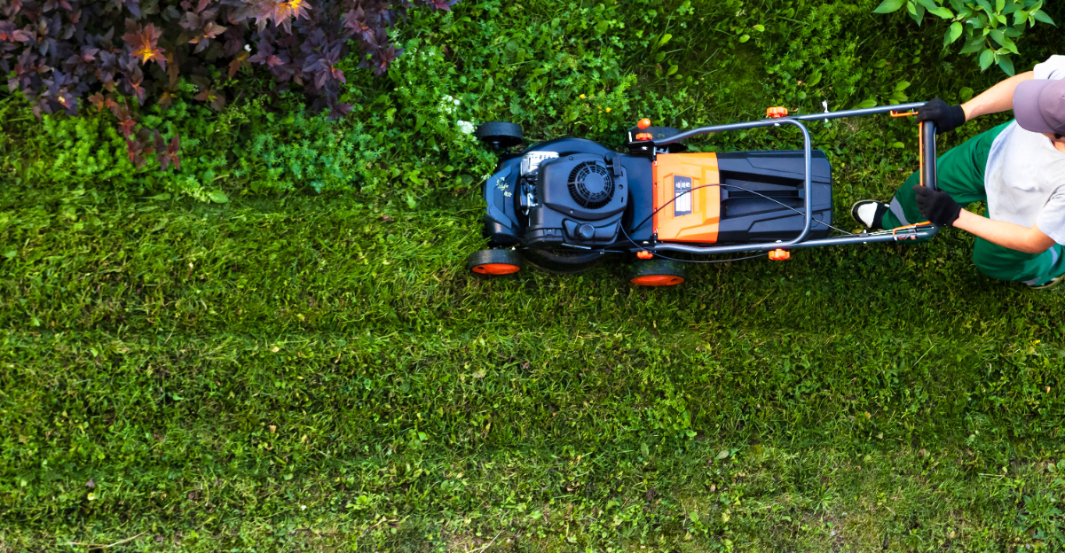mowing a lawn