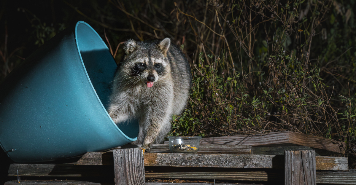 raccoon scavenging bucket