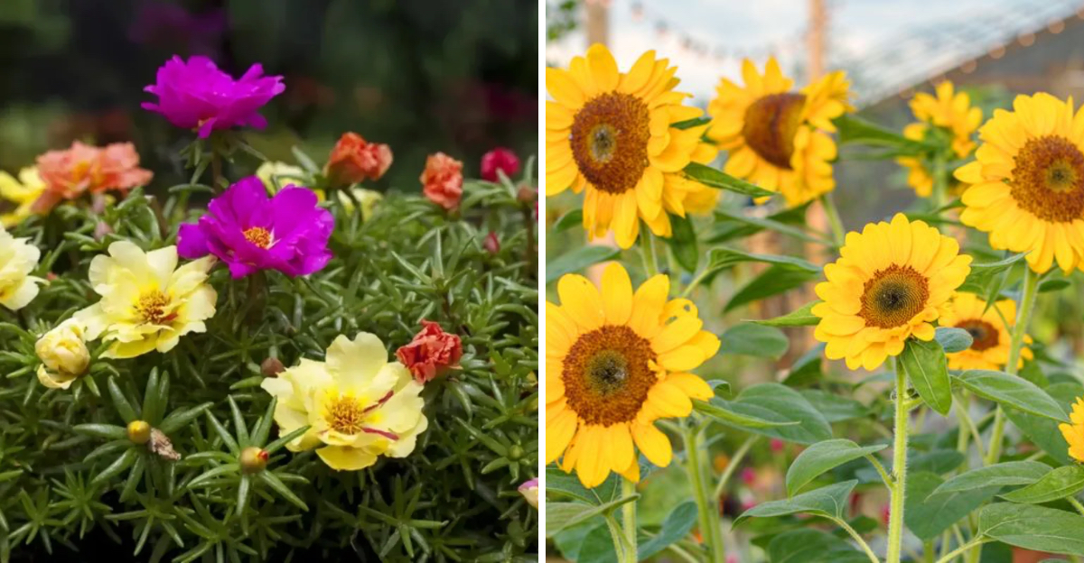 Portulaca and sunflowers