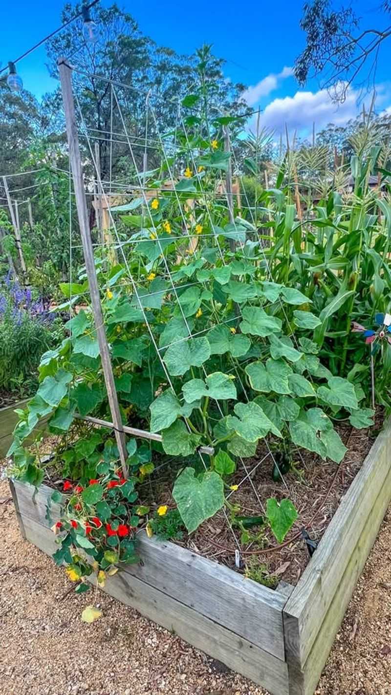 A Frame Setup Lifts Vines Off Hot Soil