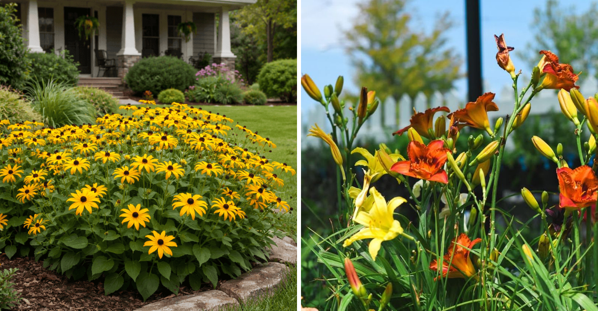 black eyed susans and daylilies