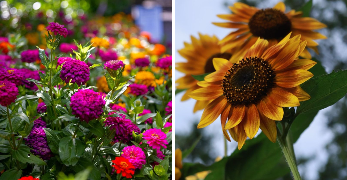 zinnias and sunflower