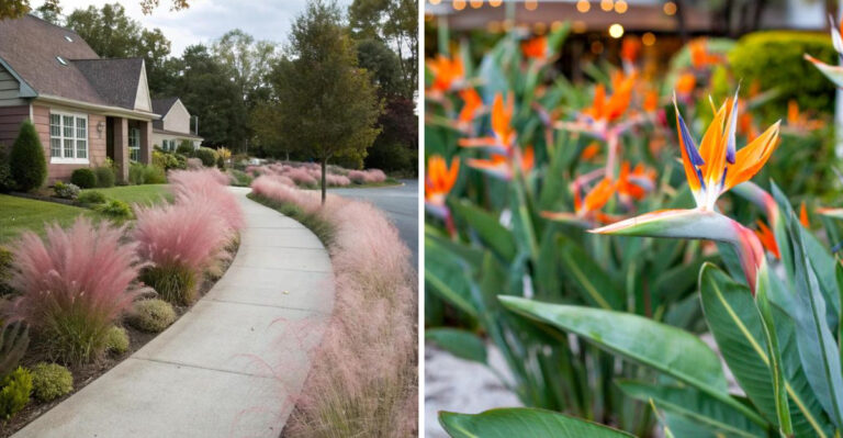 muhly grass and bird of paradise flower
