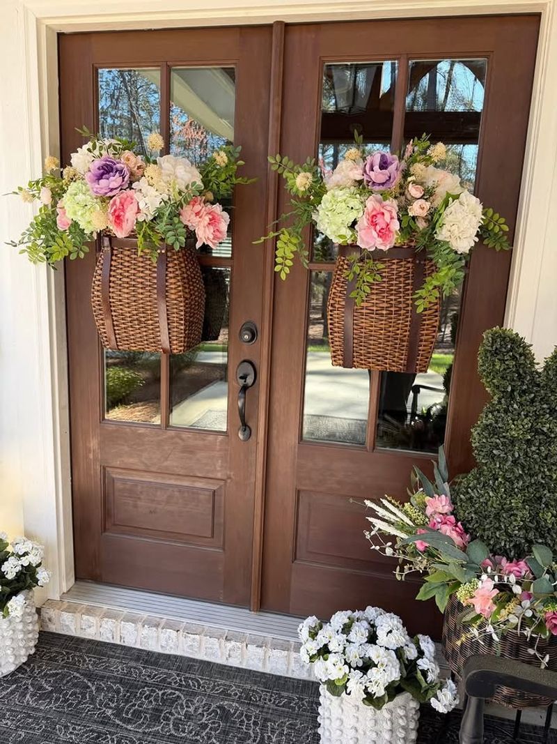 Front Door Flower Basket Brightens Your Entryway