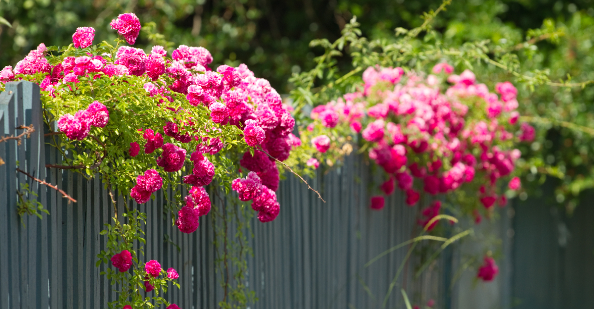 climbing rose on wood fence
