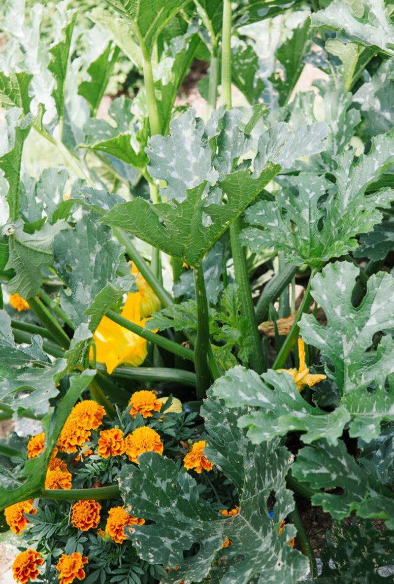 Marigold Brings Bold Color Near Squash