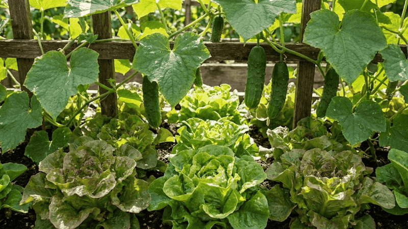 Tuck Lettuce Under Trellised Vines For Cooler Leaves