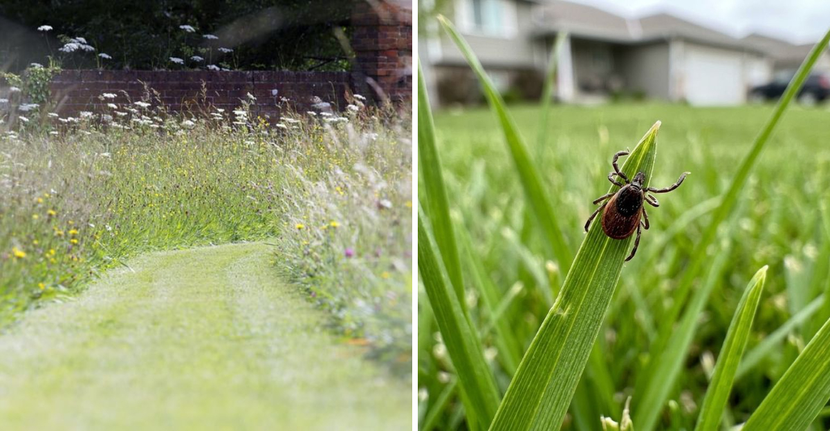 lawn patch and tick on a grass blade