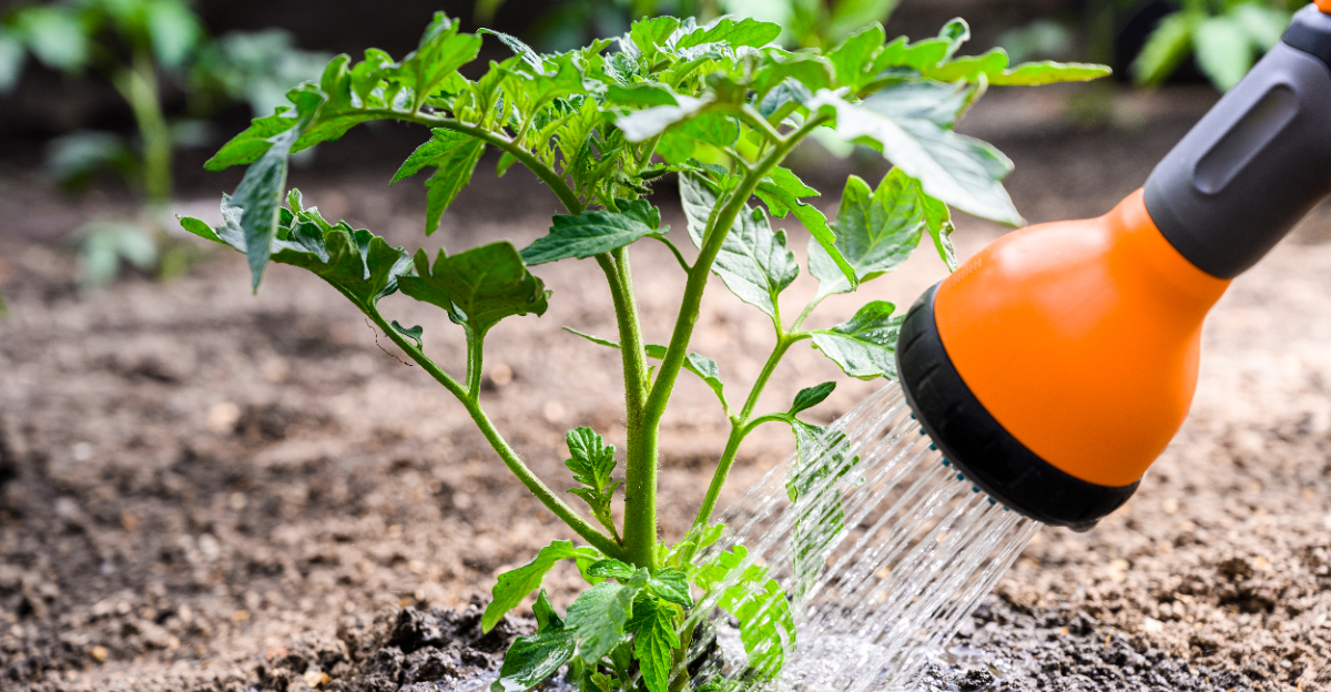 watering tomatoes