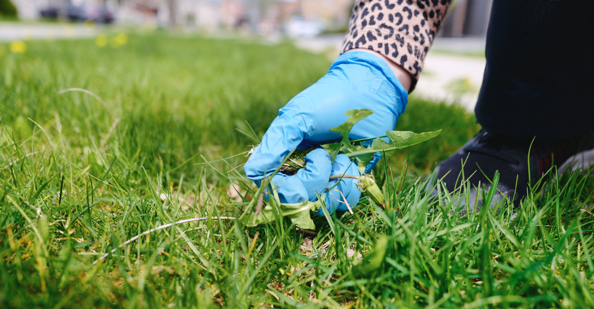 lawn with weeds