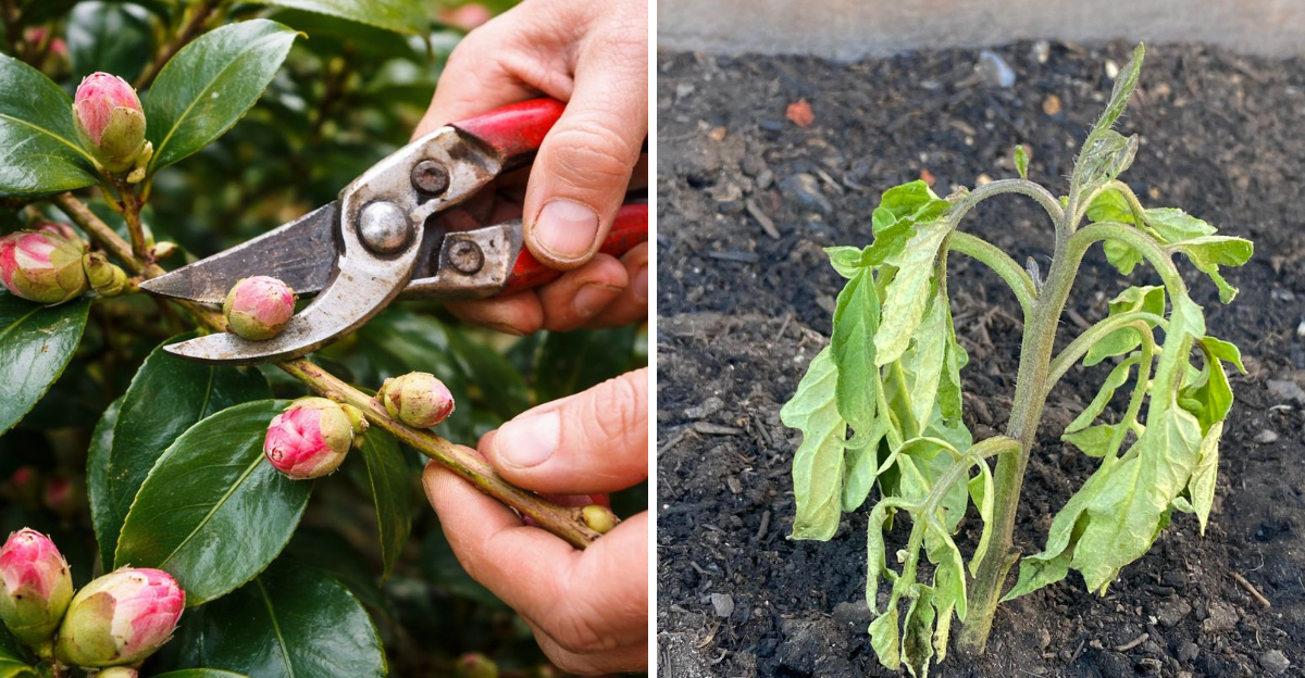 plant pruning and wilted seedling