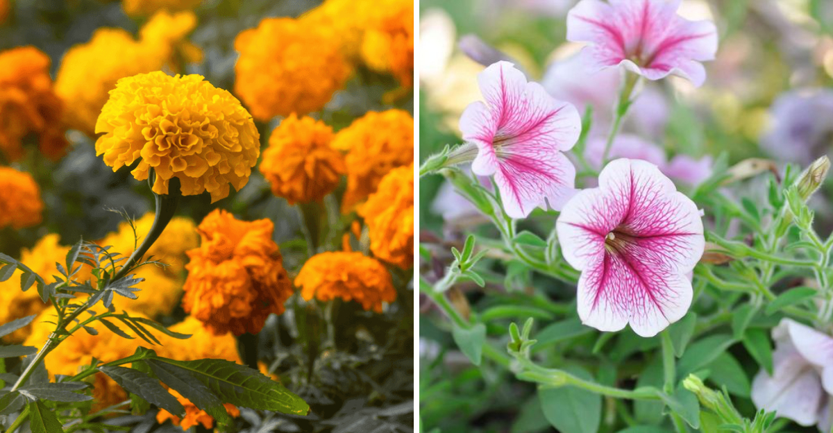 marigolds and petunias