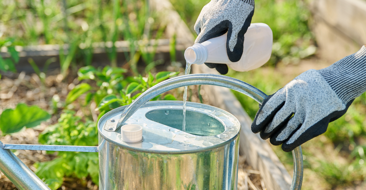 gardener mixing fertilizer