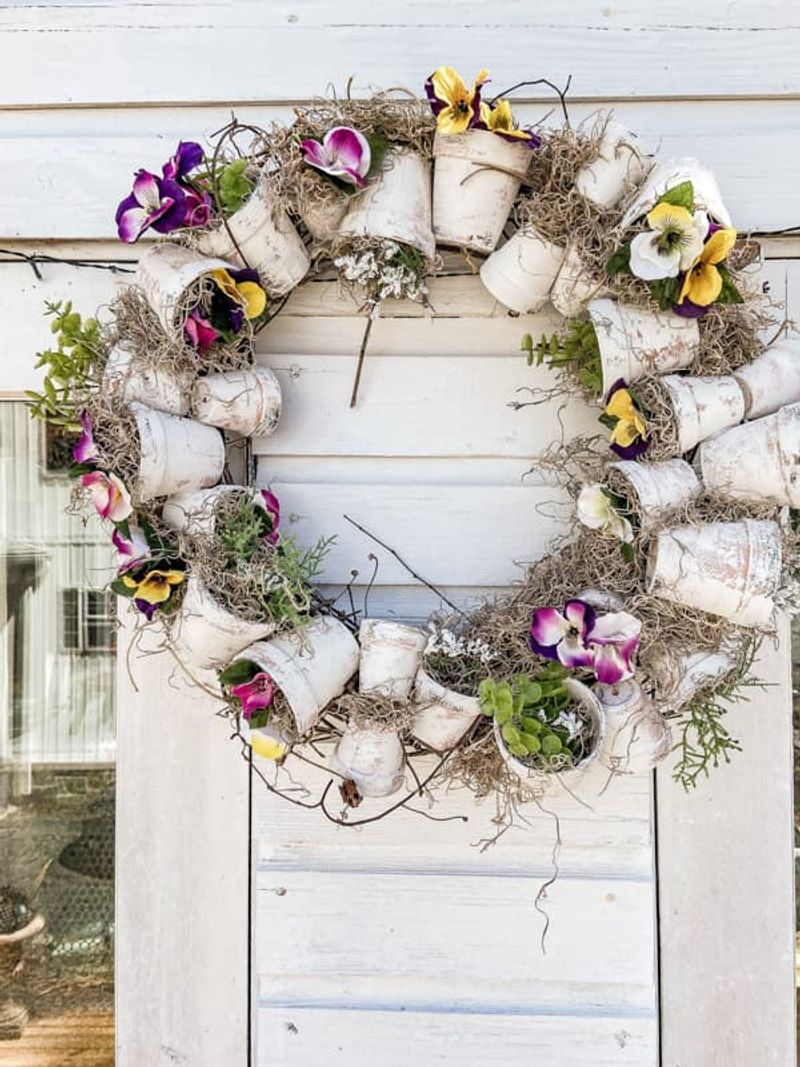 Craft A Rustic Garden Wreath From Old Pots