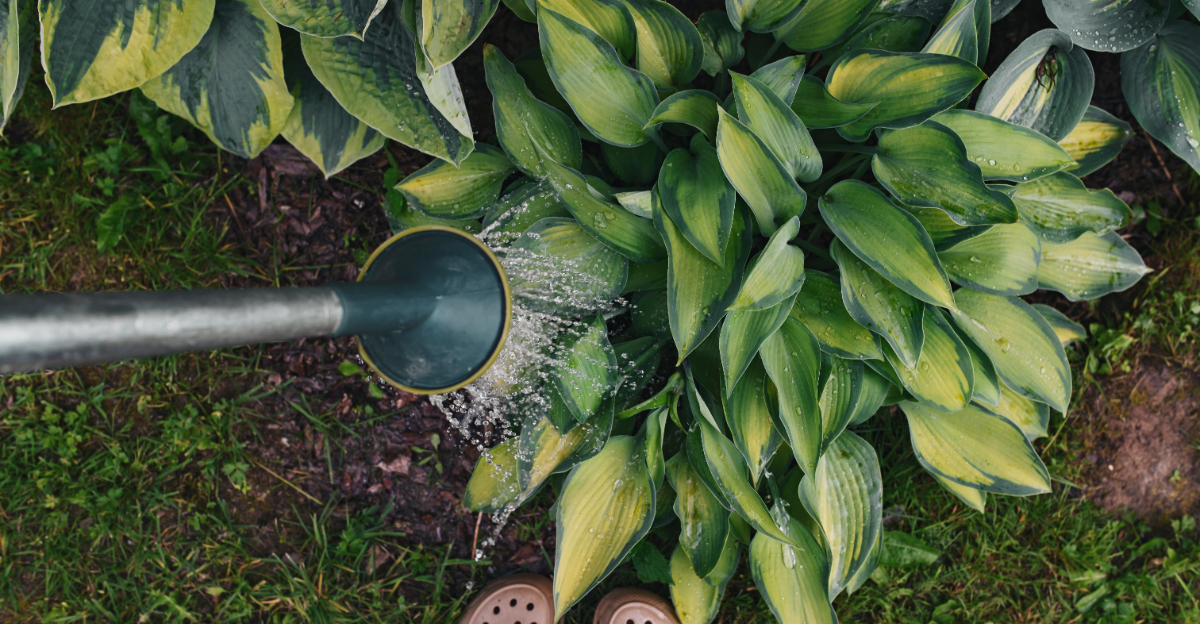 watering hosta plant