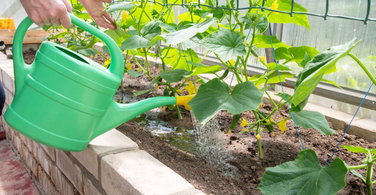 watering cucumbers