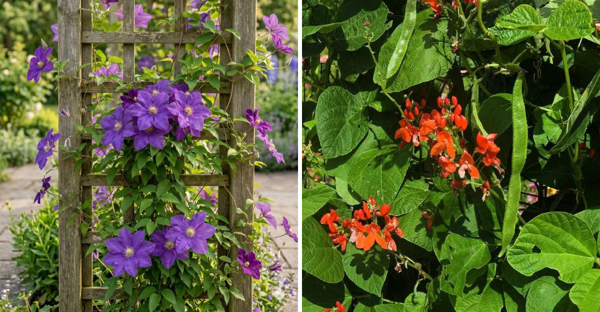 Clematis and Scarlet Runner Bean