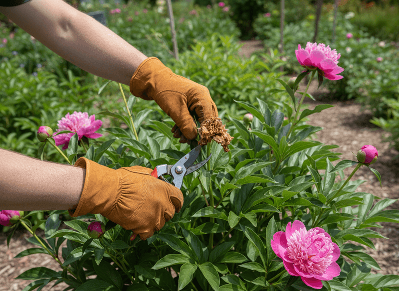 Cleaning Up Old Flowers Helps Airflow Around Peonies