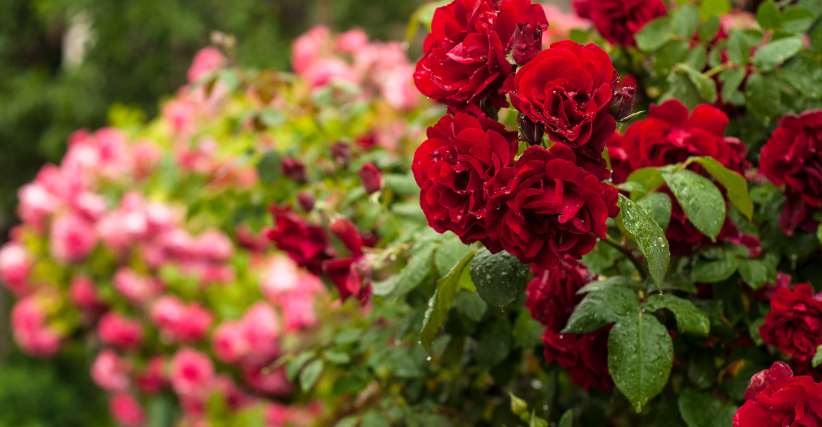 red rose bush focus