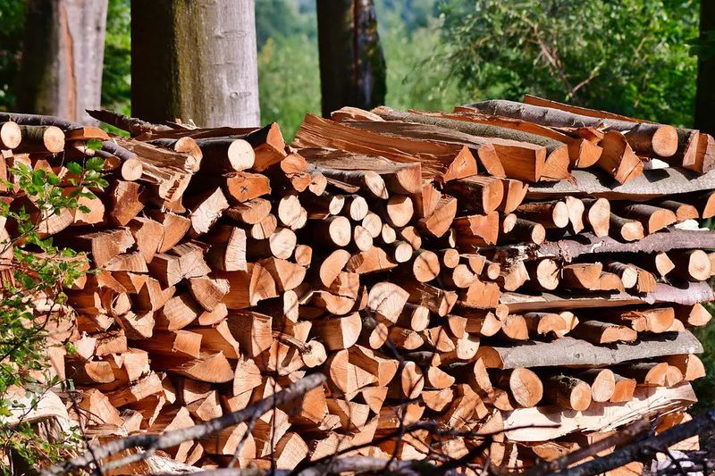 Stacking Firewood Against The House