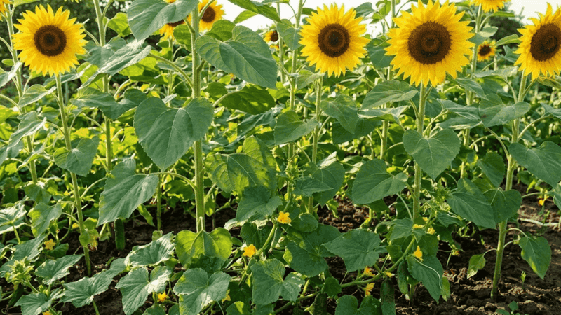 Sunflowers Provide Natural Support For Cucumbers Sunflowers Provide Natural Support For Cucumbers
