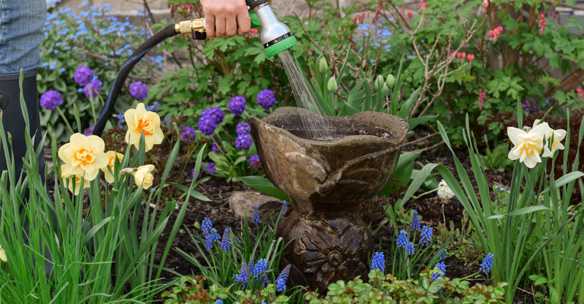 filling bird bath