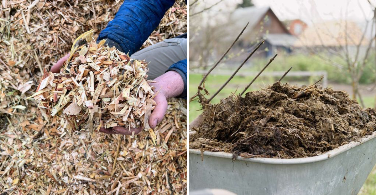 wood chips and fresh manure