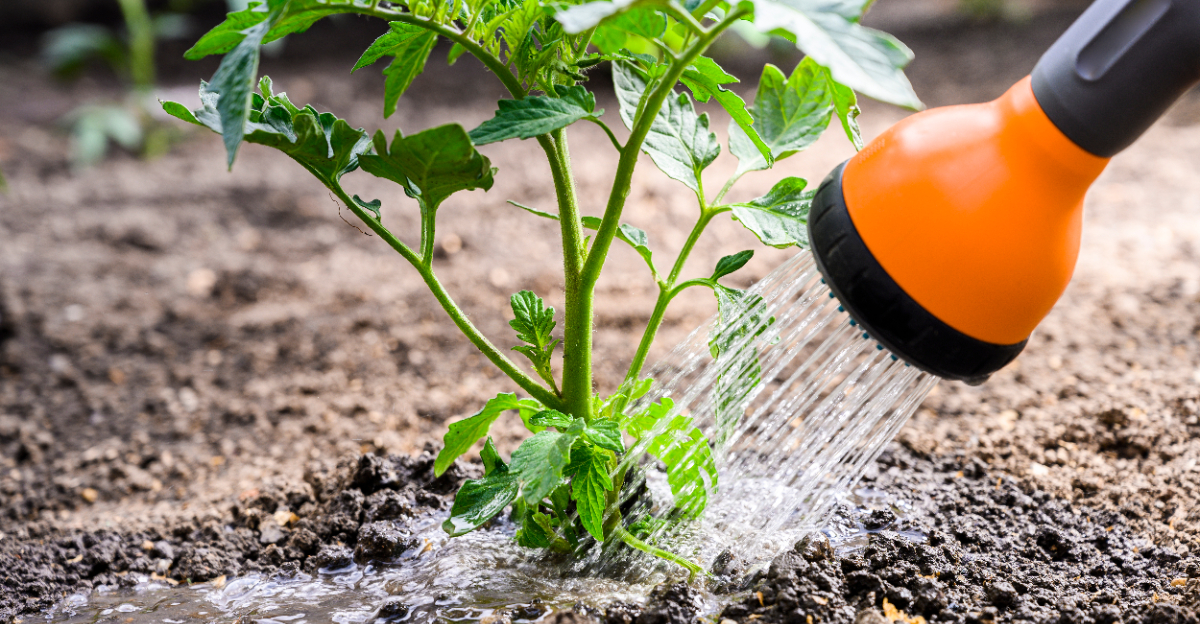 watering tomato plant