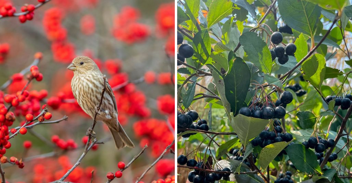 bird on winterberry holy and black chokeberry