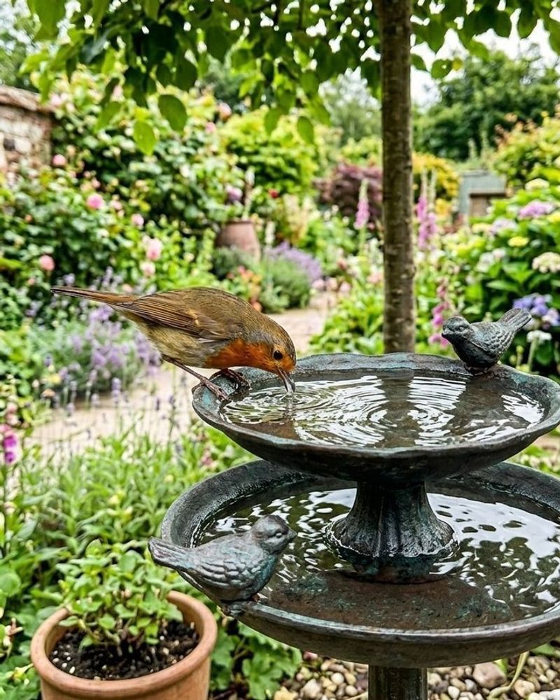 Shaded Summer Bird Bath Corner