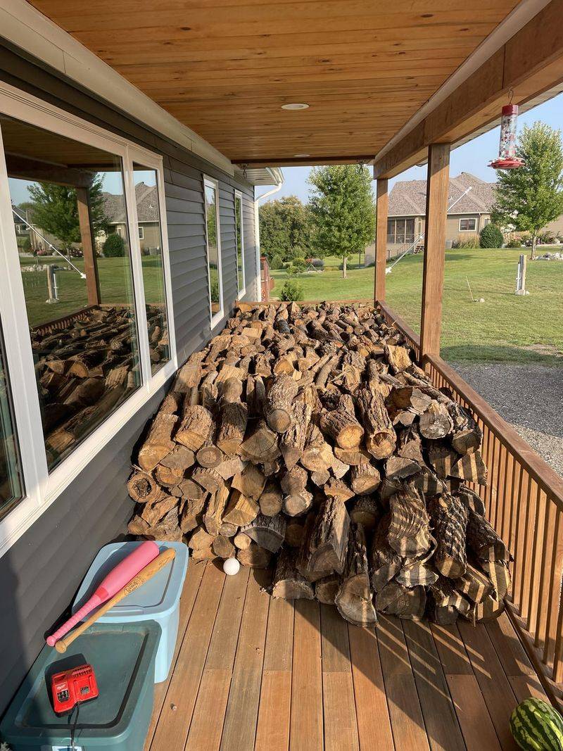 Stacking Wood Piles Close To The House