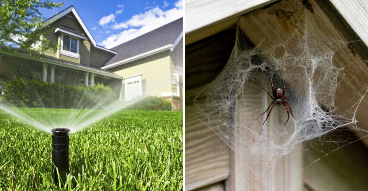 watering lawn and black widow spider