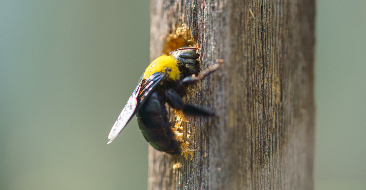 carpenter bee drilling in a wood