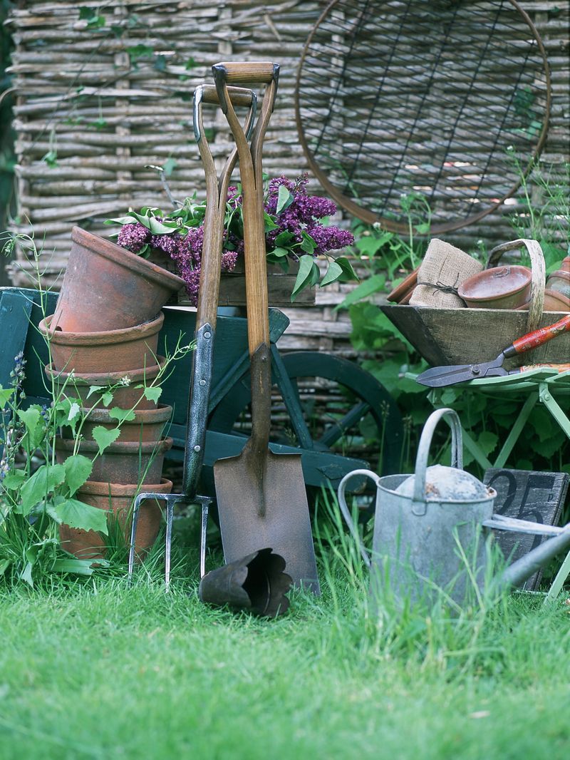 Clear Loose Pots, Tools, And Trellises Nearby Clear Loose Pots, Tools, And Trellises Nearby