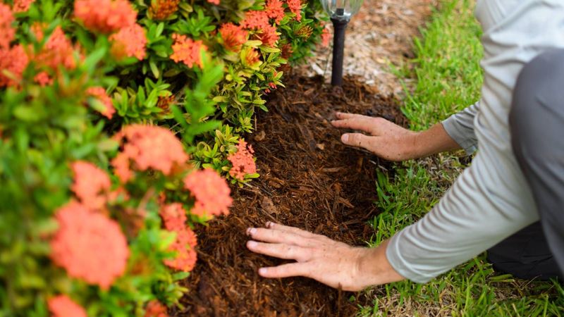 Keeping Damp Organic Mulch Against Dense Shrubs Keeping Damp Organic Mulch Against Dense Shrubs