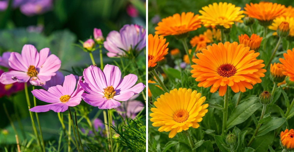 cosmos and calendula